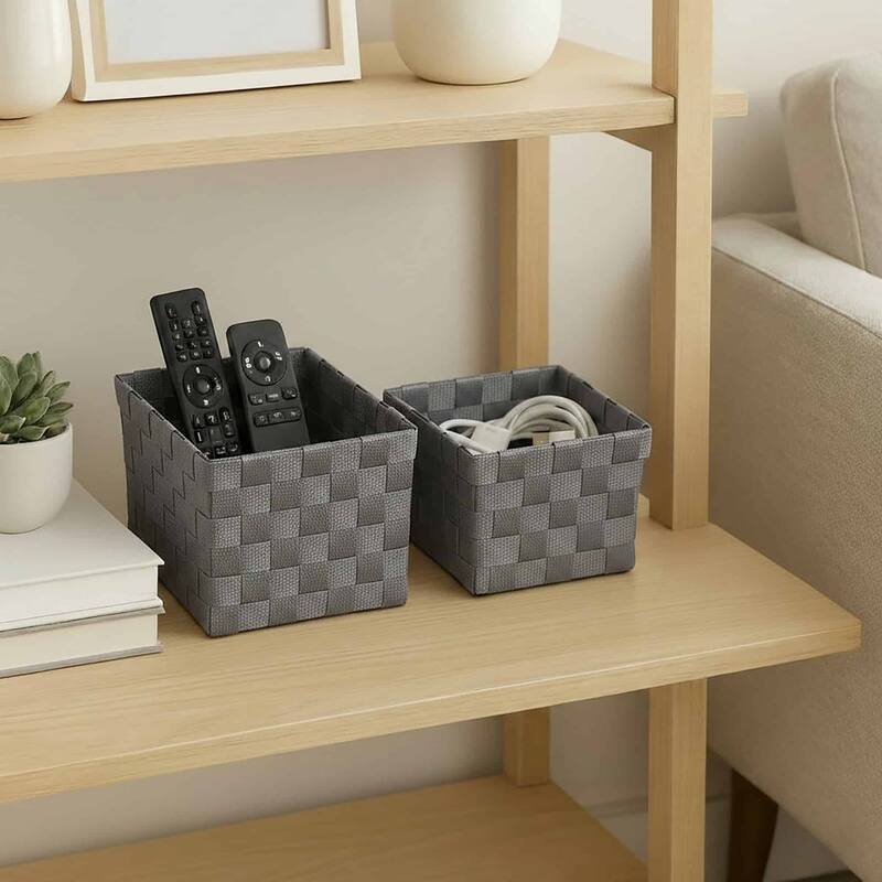 Checkered Woven Strap Storage Baskets (Set of 3) - 7.8 L x 5.3 W x 4.2 H