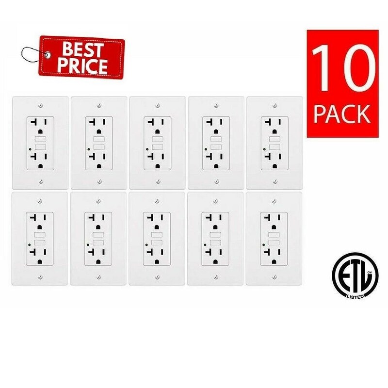 White GFCI 20A 125V Tamper Resistant Outlet - 20 AMP Grounded Electrical Receptacle - Wall Plate & Screws Included (10 Pack)