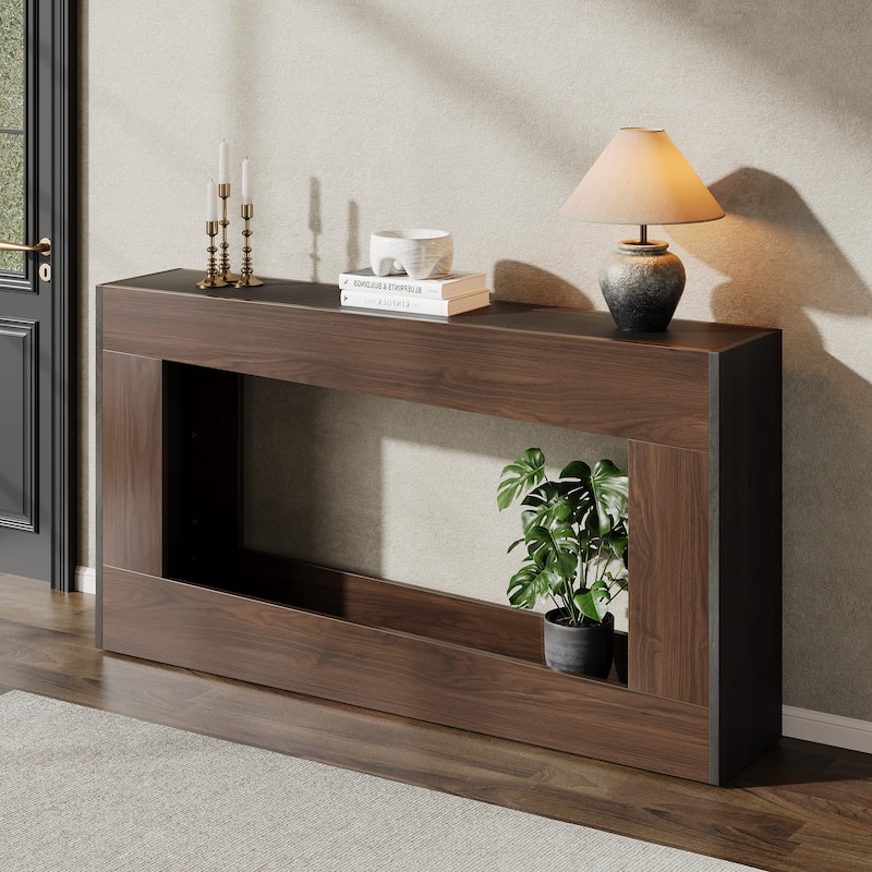 Rossetta Modern Distinctive Hollow Design Farmhouse Style Narrow Console Table with Moisture-Proof Foot Pads