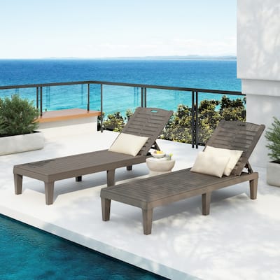 2-Piece Outdoor Chaise Lounges Resin Pool Lounge Chairs Outdoor Chaise Lounge Chair Set with Adjustable Backrest (Set of 2)