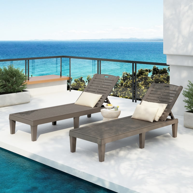 2-Piece Outdoor Resin Chaise lounge Set with Adjustable Backrest，Adjustable Backrest - N/A