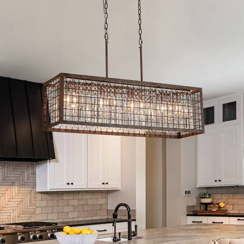 6-Light Farmhouse Crystal Chandelier Liner Kitchen Island Pendant - 37-in W x 11-in D x 22-in H