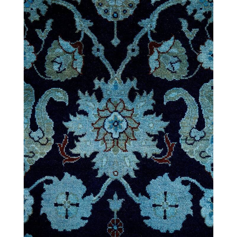 Overton Hand Knotted Wool Vintage Inspired Modern Contemporary Overdyed Blue Area Rug - 3' 2" x 5' 3"