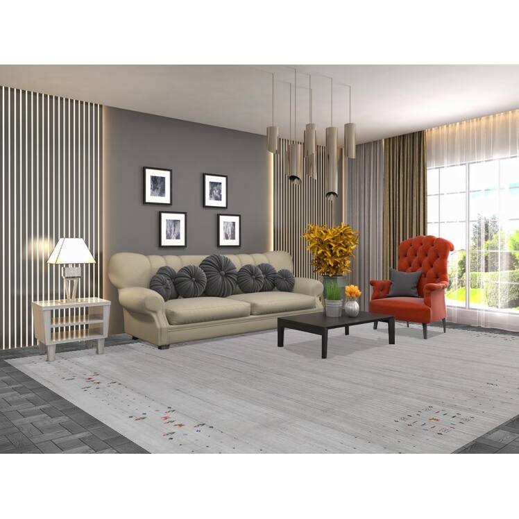 Hand Knotted Oriental 100% Wool Carpet Tribal Stripe Greys & Charcoal Gabbeh Area Rug - 12' 2'' X 9' 1''