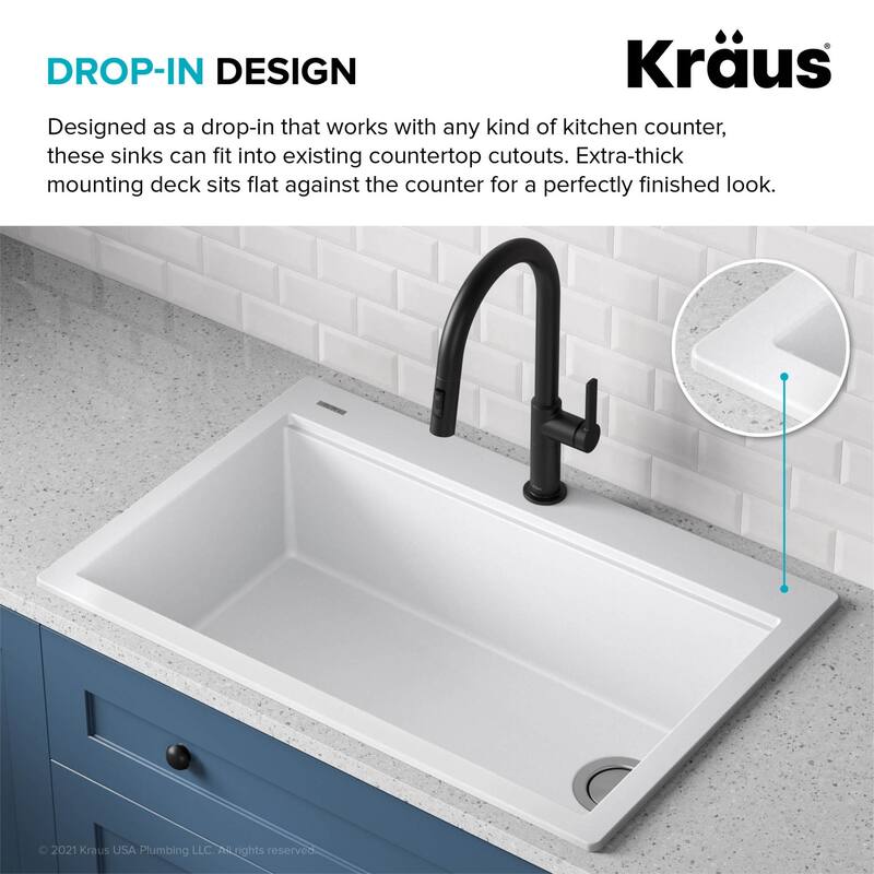 Kraus KGTW1-33-100-75MB Bellucci 33" Drop In Single Basin Granite