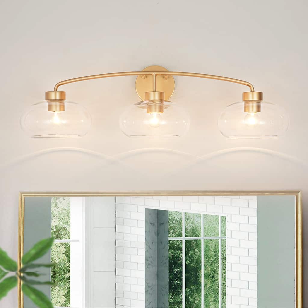 3-Light Modern Glam Brass & Clear Glass Vanity Light for Bathroom - 3 Light