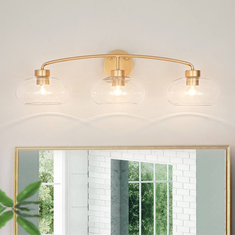 3-Light Modern Glam Brass & Clear Glass Vanity Light for Bathroom - 3 Light