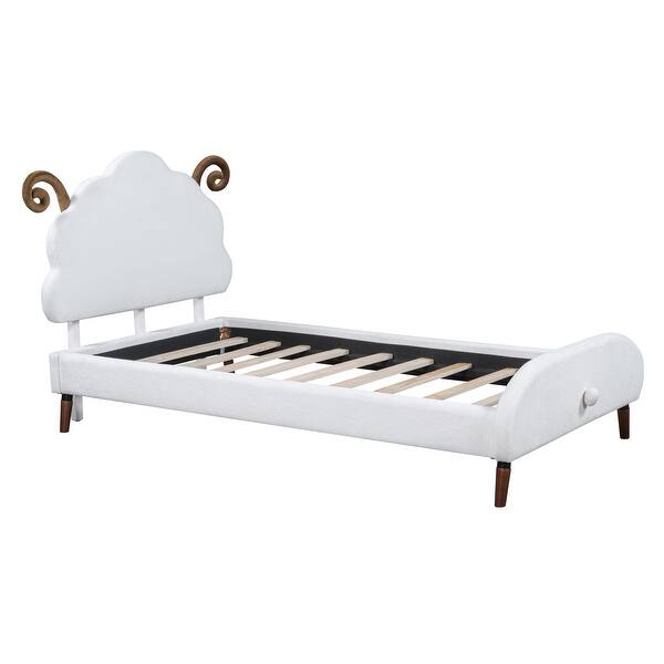 slide 2 of 11, Twin Upholstered Bed White Platform Bed with Sheep-shaped Headboard White Sheep - Twin