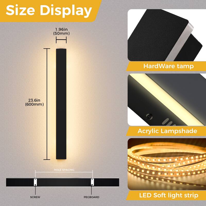 YANSUN Outdoor Long Strip Wall Lamp 19W LED Integrated, IP65 Waterproof - 23.6 inchs