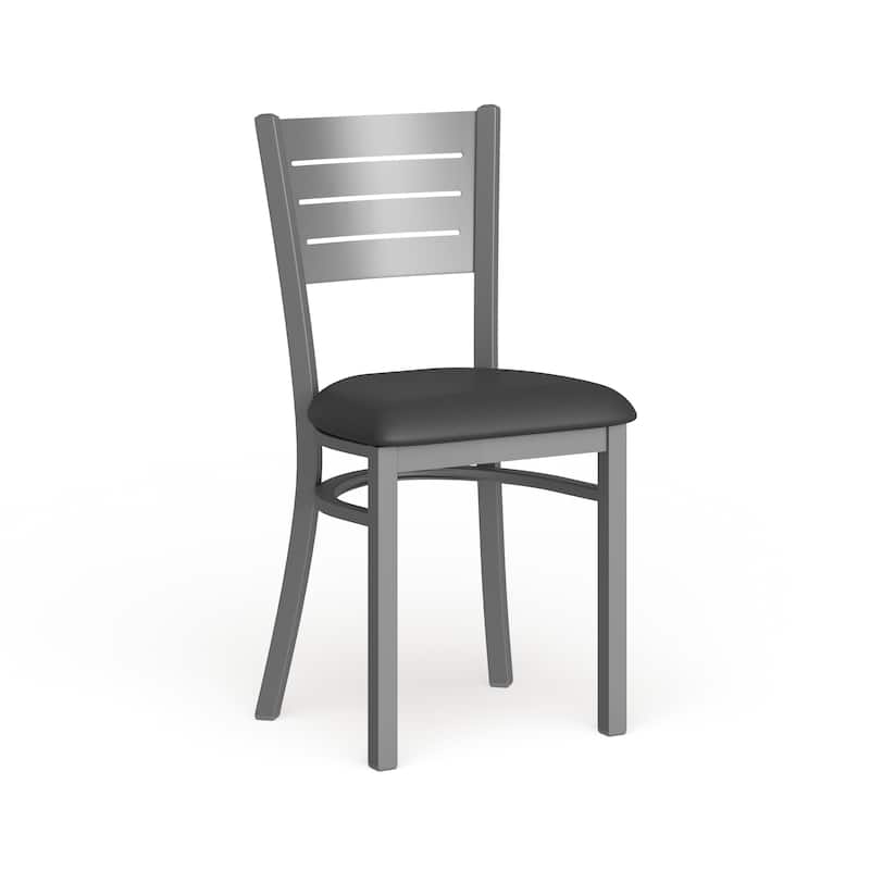 Slat Back Metal Restaurant Chair - 16.5"W x 19"D x 33.5"H - 16.5"W x 19"D x 33.5"H -  Black Vinyl Seat/Silver Frame