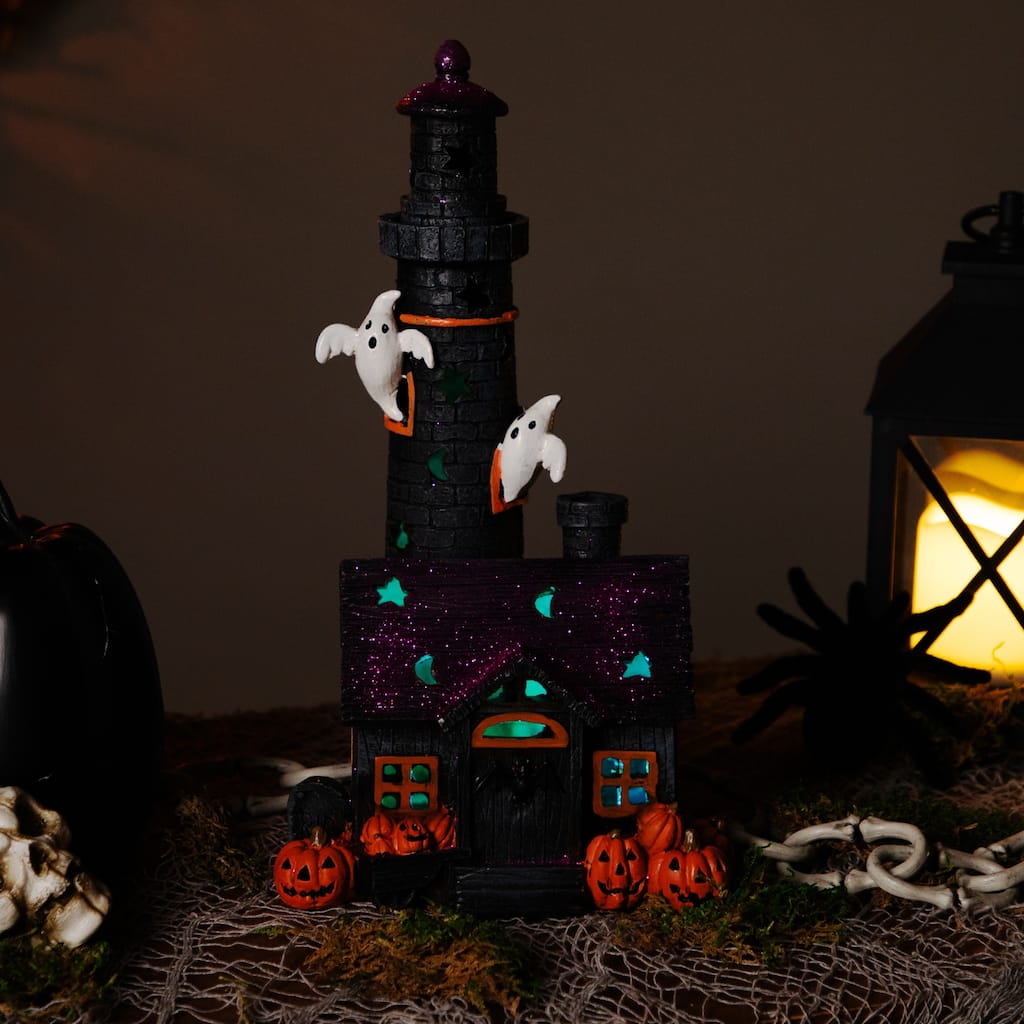 LED Lighted Haunted House Halloween Village Decoration - 11.75 ...
