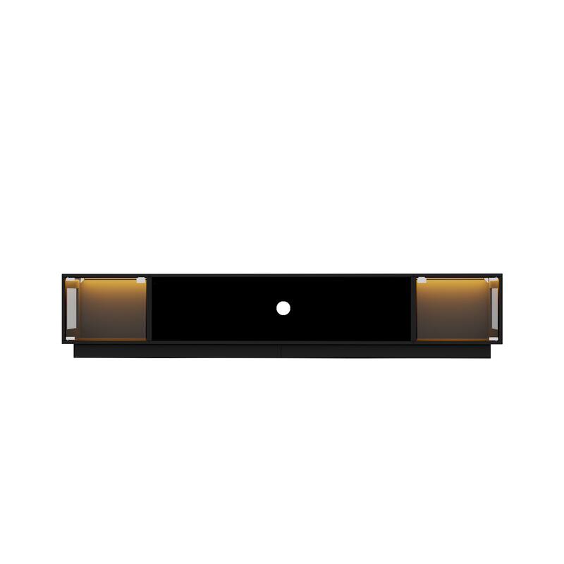 Modern Black Fireplace TV Stand Combo,Remote Fireplace Heater,2 Drawers,Light Strip & USB