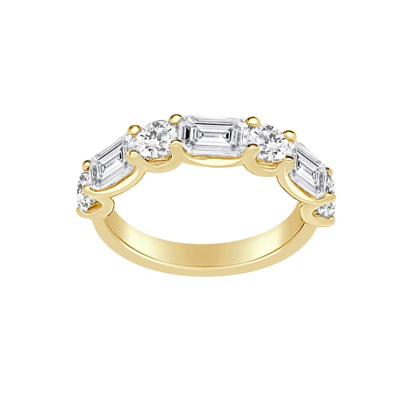 Auriya 14k Gold Lab Grown Emerald and Round Cut Diamond Band 3.03 ct. tw. (F-G, VS) - 9 - Yellow