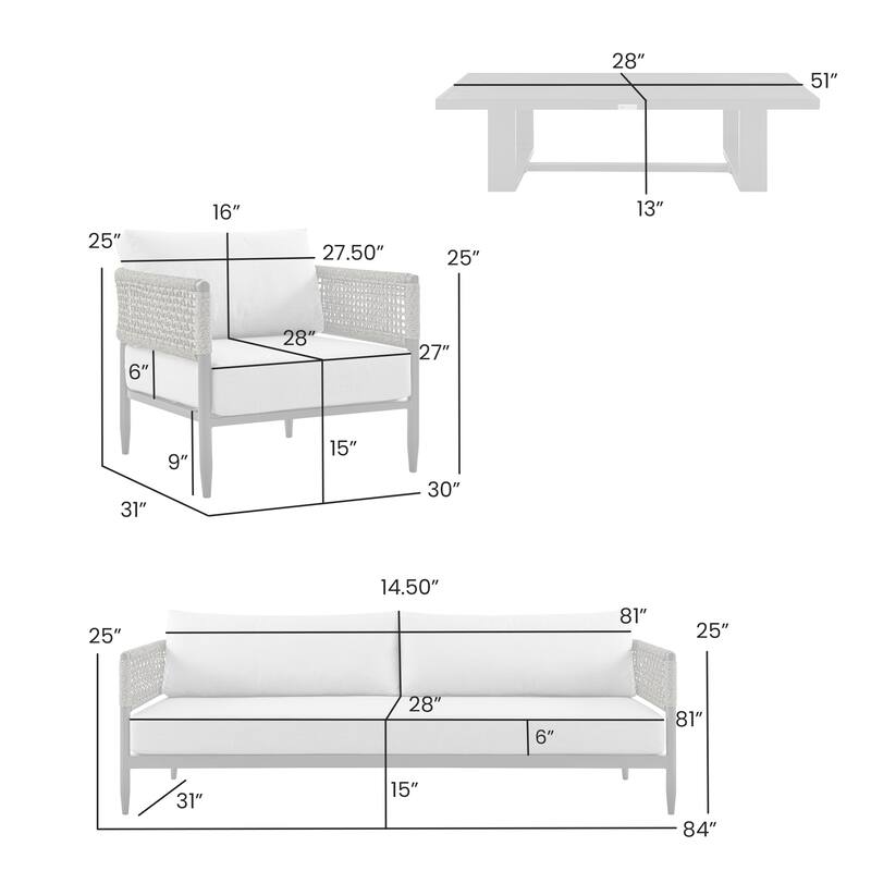 Alegria 4 Piece Outdoor Black Aluminum & Grey Cushion Seating Set
