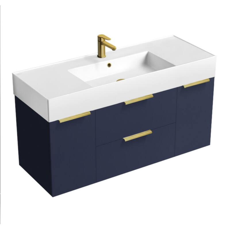 Nameeks Derin-4818-W-C Derin 48" Wall Mounted Single Basin Vanity Set - Night Blue / Matte Gold