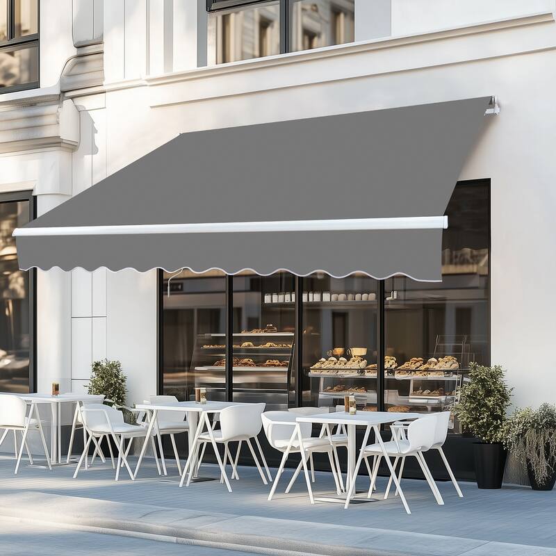 Retractable Outdoor Awning with Adjustable Slope Polyester Canopy Aluminum and Steel Frame Weather Resistant
