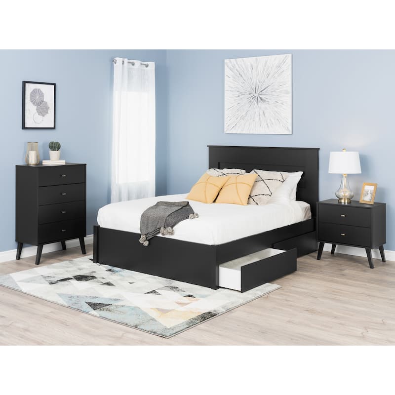 Prepac Milo Mid-Century Modern 2 Drawer Nightstand, Bedside Table, Contemporary Bedroom Furniture