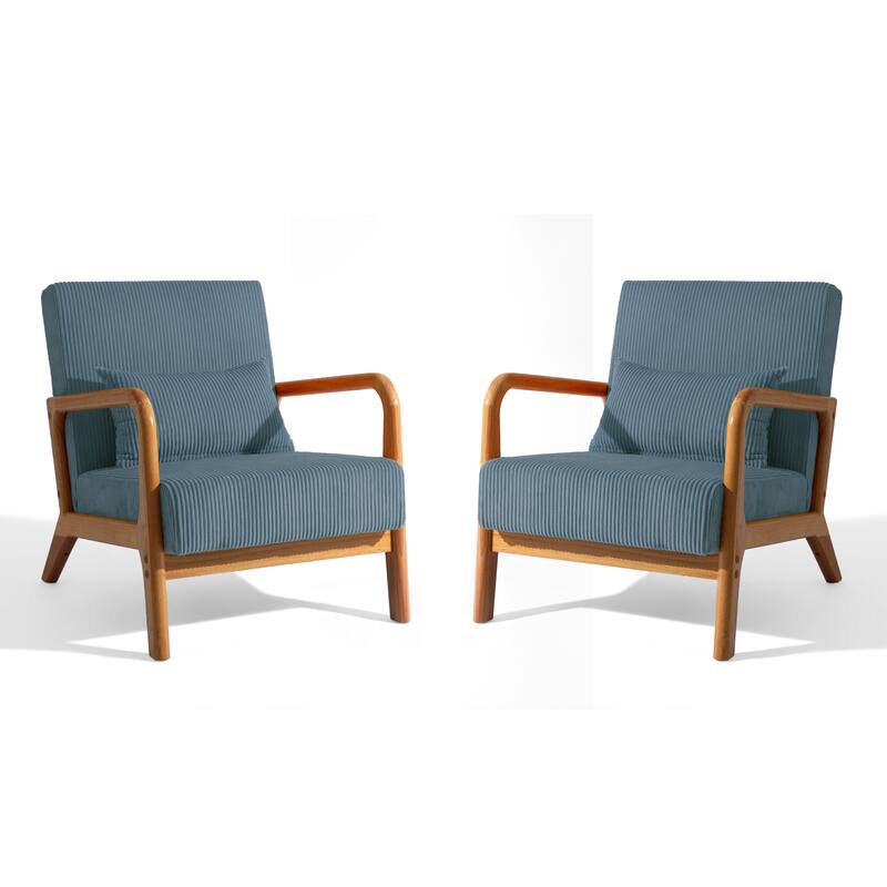 25" W Mid Century Upholstered Wood Accent Chair with Pillow set of 2