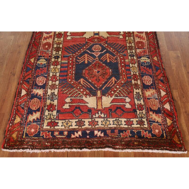 Handmade Vegetable Dye Ardebil Persian Vintage Runner Rug - 3'5"x 10'4"