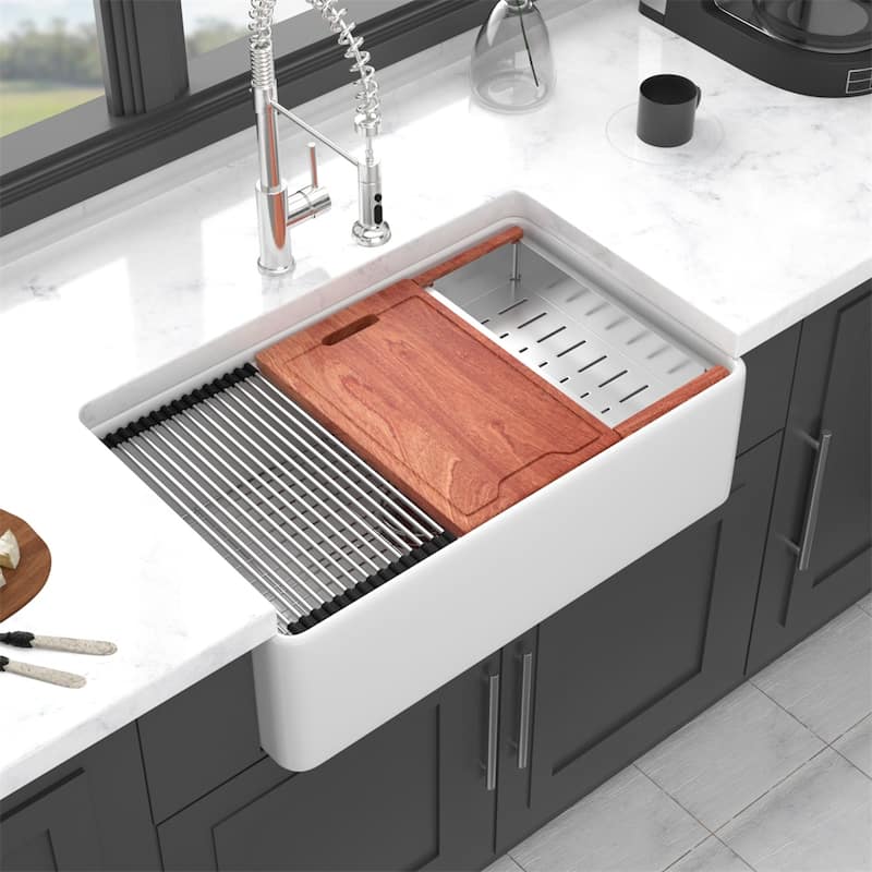 33"x20" Sink Workstation,Ceramic Single Bowl Farm Kitchen Sink