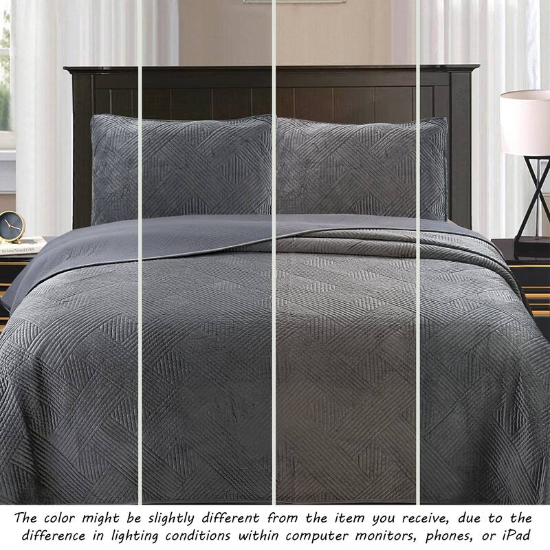 Cozy Line Soft Velvet Basket Weave Stripe Solid Poly Cotton Quilt Bedding Set