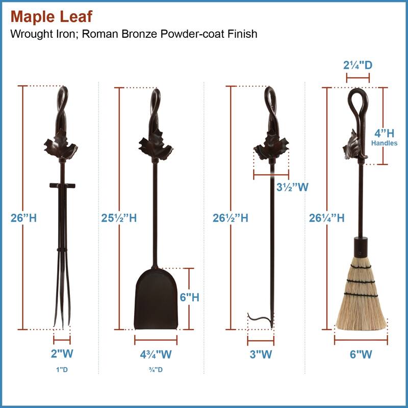 Achla Designs Maple Leaf Fireplace Set of 4 Tools, 35 Inch Tall