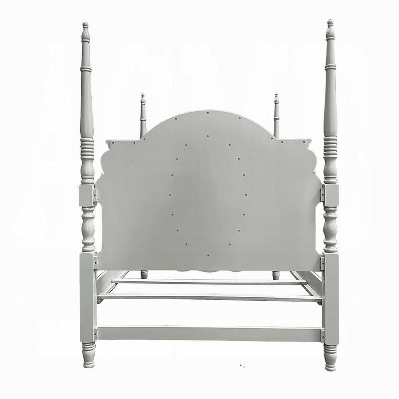 Auri Full Size Poster Bed, Arch Headboard, Classic Floral Motifs, Gray