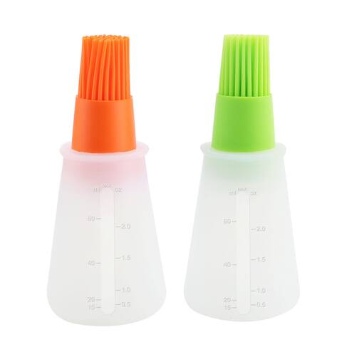 2 Pcs Household Flexible Oil Bottle Brush Heat Resistant Non-stick - Orange and Green - 2" x 4.5"(D*L)