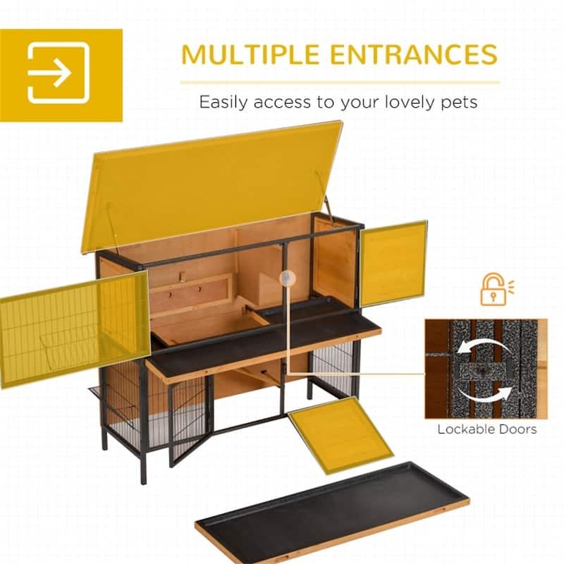2-Level Bunny Hutch with Weather-Resistant Roof and Spacious Run Area and Removable Trays - 48" L x 19.75" W x 39.75" H