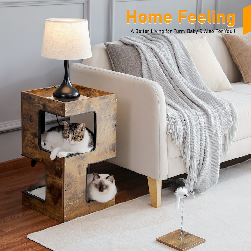 Modern Indoor Cat Tree Cat Condo with Free Cat Toy, Scratching Pad and Removable Soft Mats