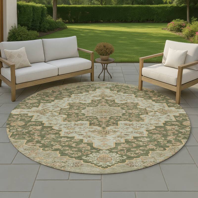 Machine Washable Indoor/ Outdoor Traditional Karachy Chantille Rug - Basil - 8' x 8'