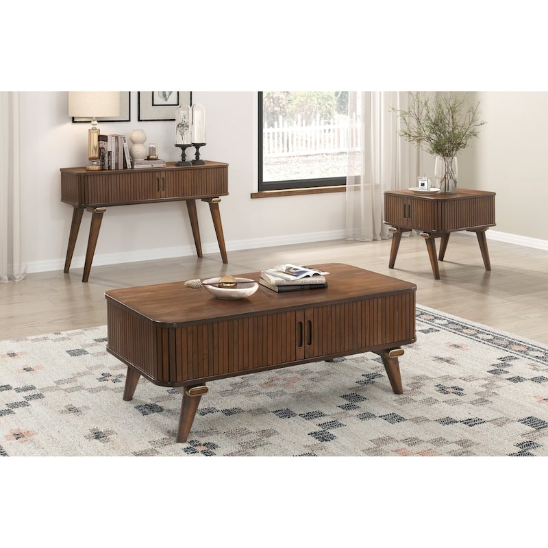 1pc Storage Cocktail Table Tambour Doors 2x Shelves