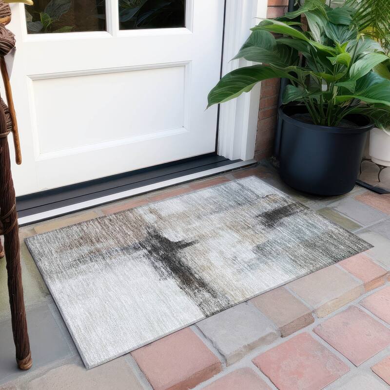 Machine Washable Indoor/ Outdoor Contemporary Abstract Chantille Rug