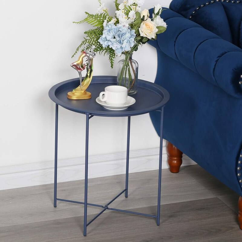 VECELO Side/End Table, Folding Round Metal Anti-Rust and Waterproof Outdoor for Living Room Bedroom,Nightstands