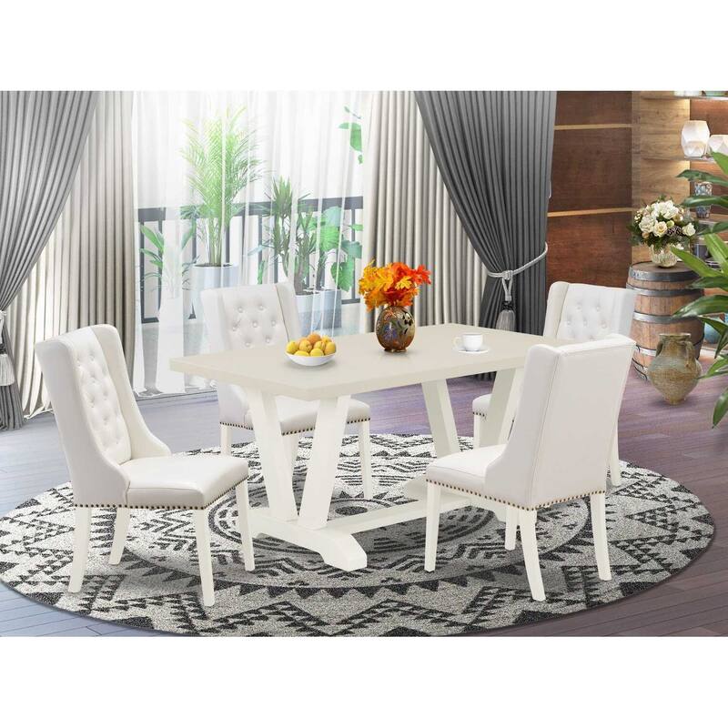 HomeStock 5-Piece Natural Oak Finish Solid Wood Top Dining table with 4 Chairs