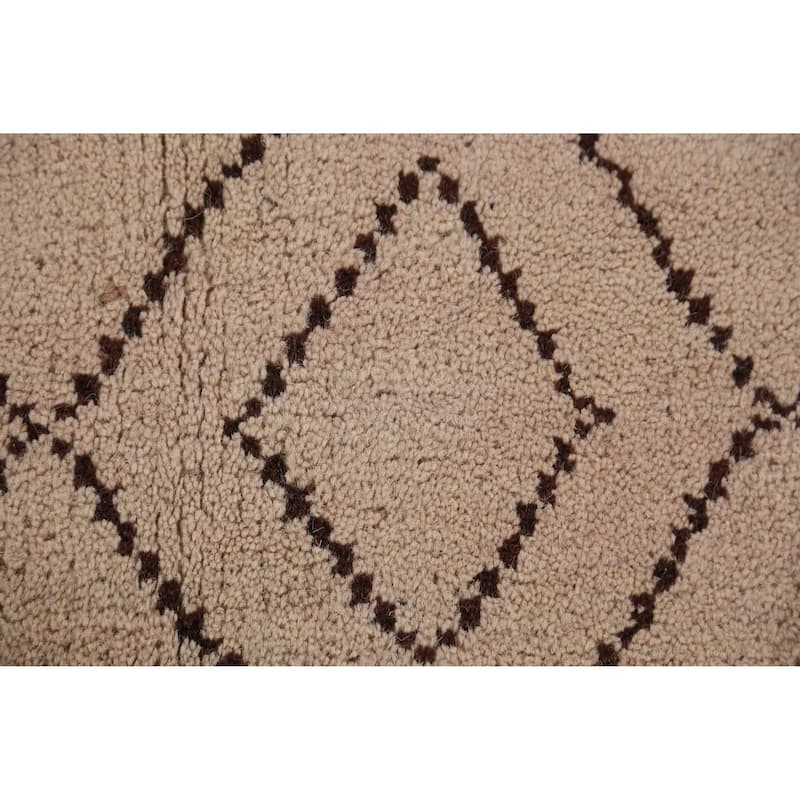 Hand Knotted Oriental 100% Wool Carpet Modern Geometric Beige & Ivories Moroccan Area Rug - 8' 0'' X 5' 0''