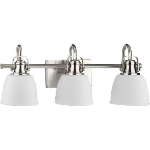 Preston Collection Three-Light Brushed Nickel Coastal Bath and Vanity Light - 22.12 in x 7.37 in x 9 in