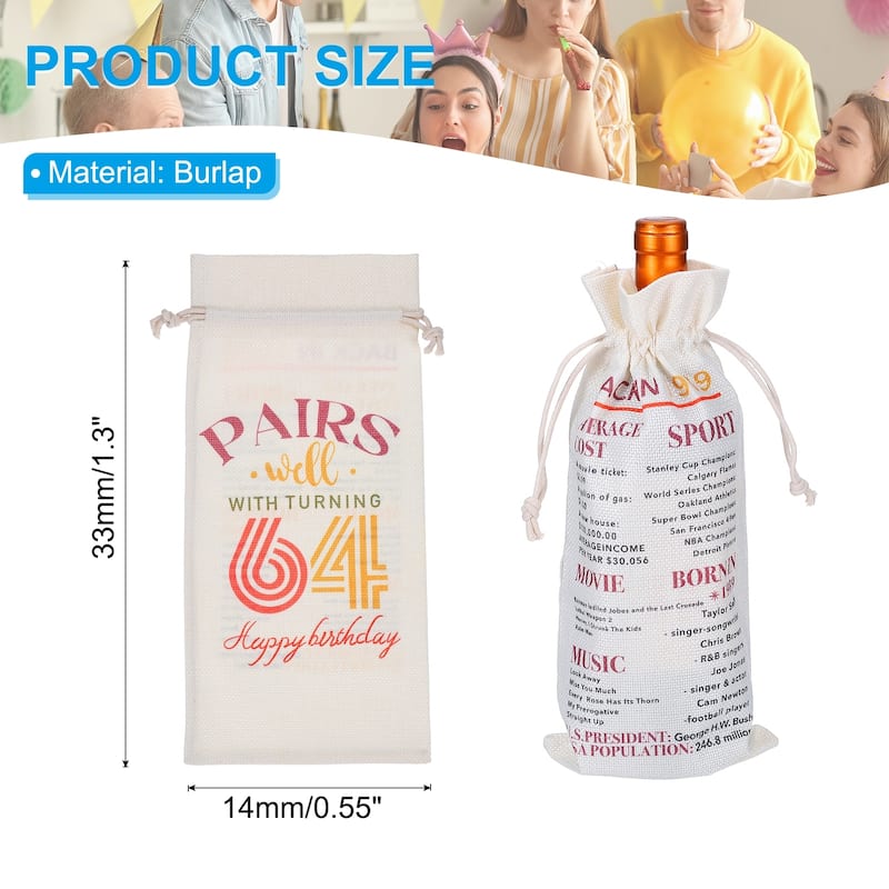 Happy Birthday Gifts Wine Bag for Women Men, Beige - 64th