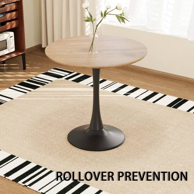 31.5 " MDF round dining table, tulip dining table, and 2 artificial leather decorative chairs with black metal legs