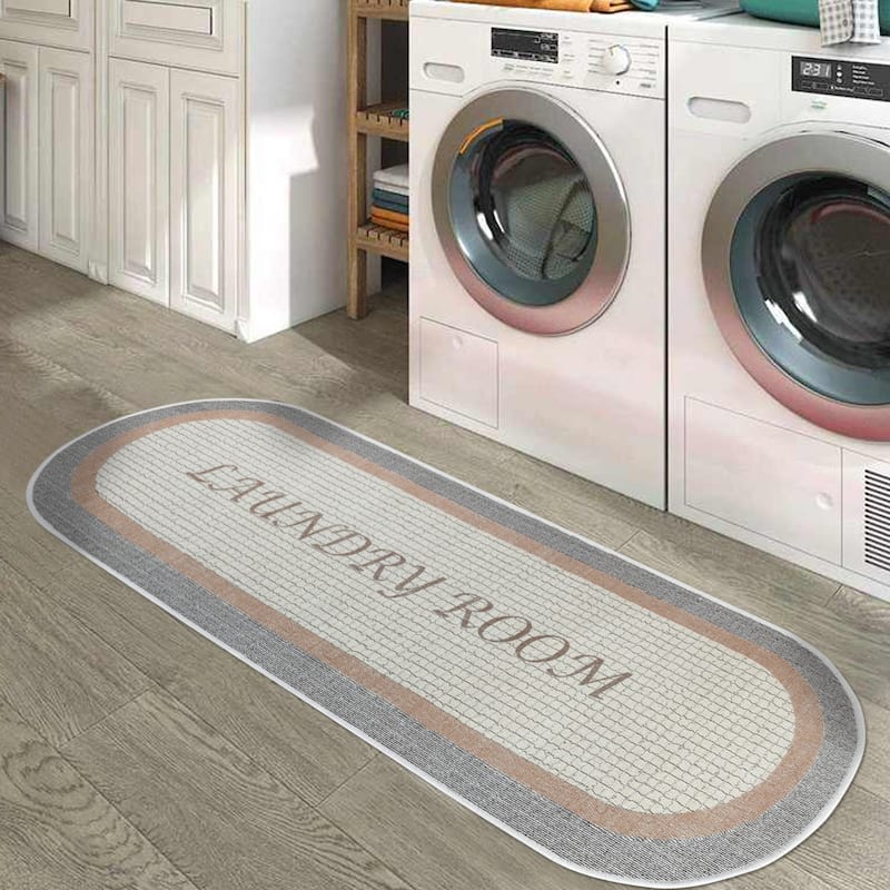 SussexHome Washable Ultra Thin Cotton Laundry Room Rug Runner - 20" x 59" - Gray&Brown