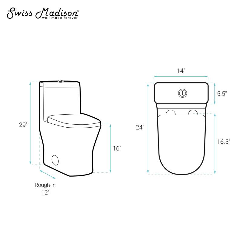 Sublime Ii One-Piece 12" Rough-In 1.1/1.6 Gpf Dual Top Flush Round Compact Toilet In Glossy Black