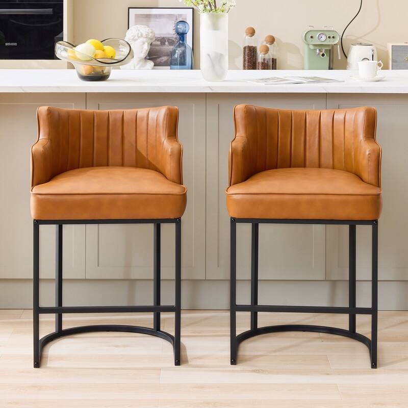 2-Piece Bar Stools with PU Ring Back & Cushioned Seat