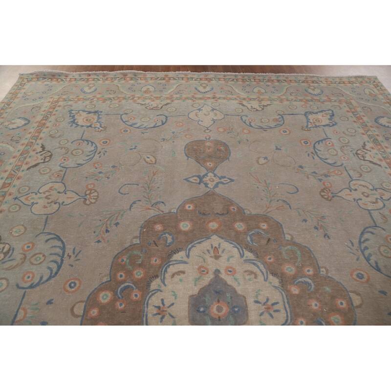 Hand Knotted Oriental 100% Wool Carpet Traditional Floral Beige & Ivories Tabriz Area Rug - 13' 3'' X 9' 10''