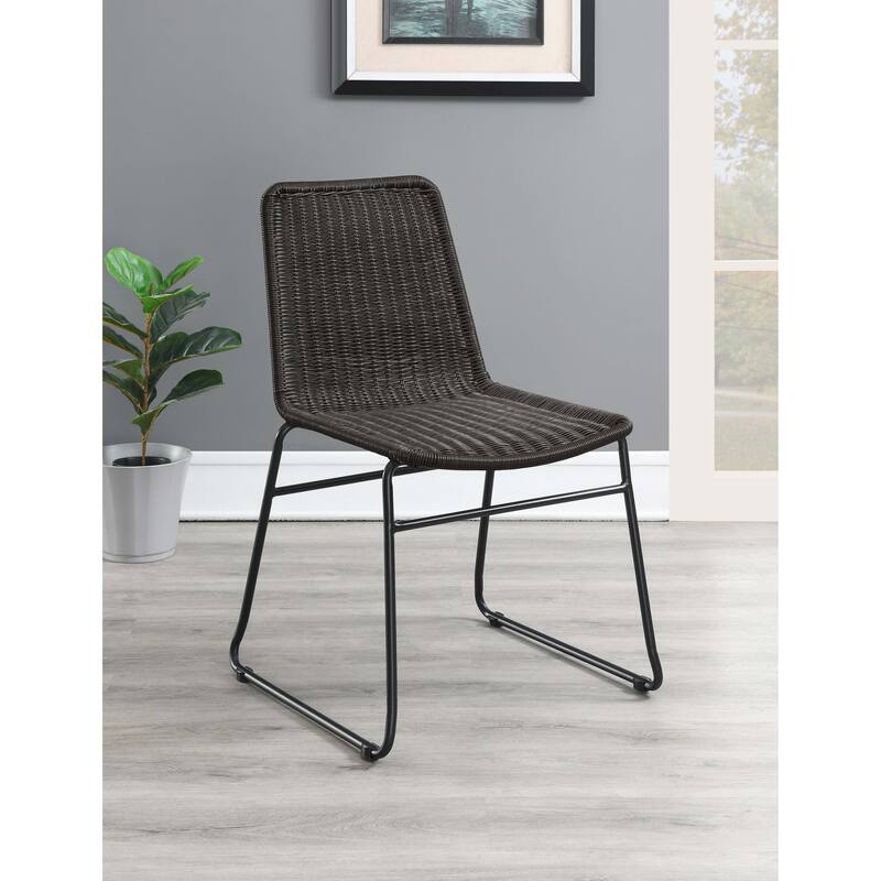 Dacy Brown Faux Rattan Metal Dining Side Chair (Set of 2)