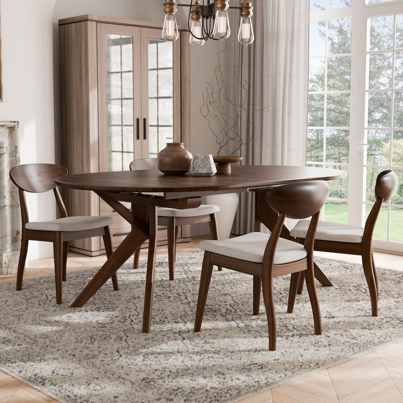 Furniture of America Abigail V Mid-Century Modern 5-Piece Rich Walnut Solid Wood Convertible Dining Set with Butterfly Leaf - Rich Walnut