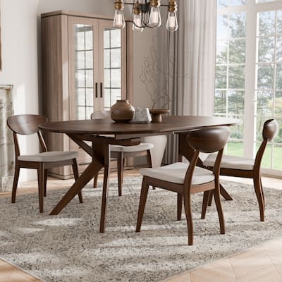 Furniture of America Abigail V Mid-Century Modern 5-Piece Rich Walnut Solid Wood Convertible Dining Set with Butterfly Leaf
