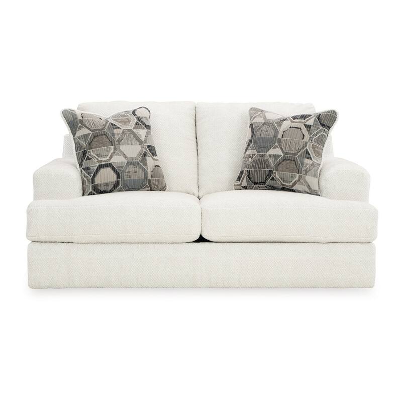 Henly 70 Inch Loveseat, 2 Accent Pillows, Oversized, Soft White Polyester