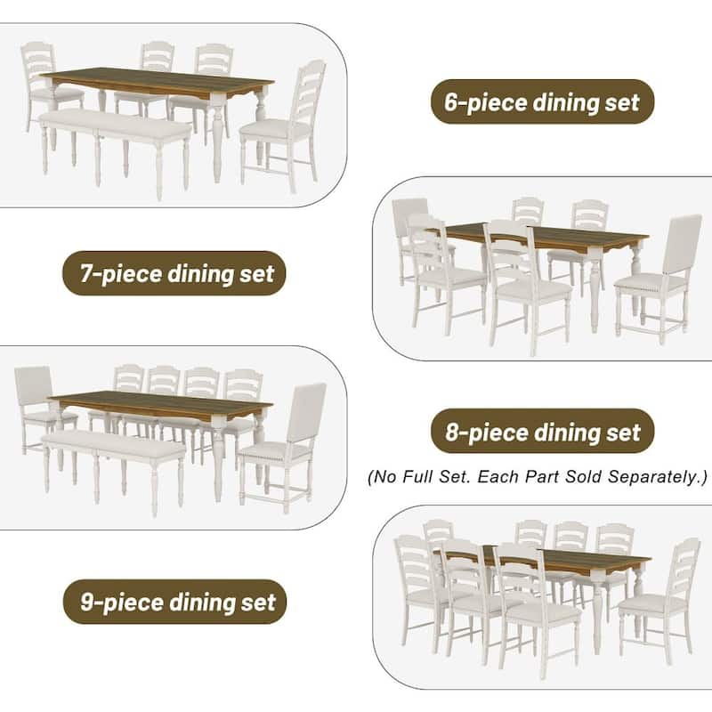 82.7 Inch 9-Piece Traditional Extendable Dining Table Set