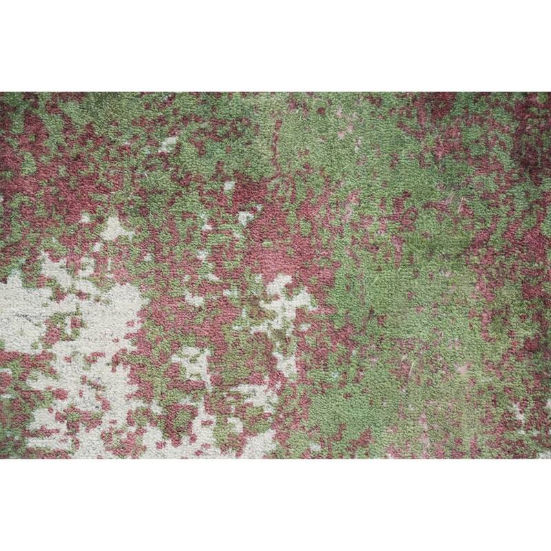 Hand Knotted Oriental Viscose Silk Carpet Modern All-Over Green Abstract Area Rug - 4' 0'' X 2' 0''