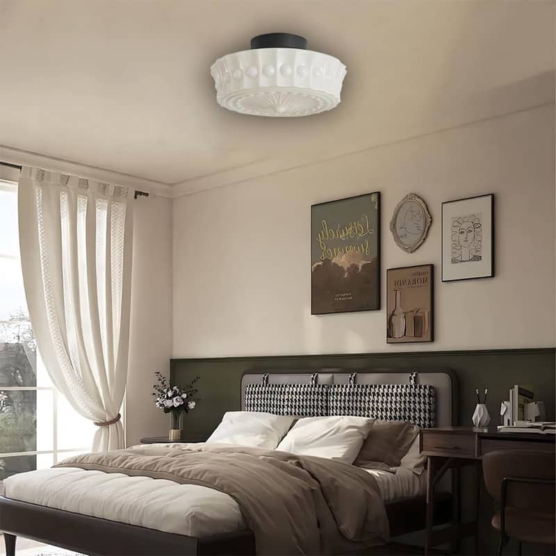 13.8 Inch bulb light cream ceiling light glass, metal bedroom ceiling fixtures - 13.8 Inch